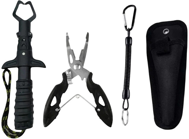 낚시 플라이어 피싱그립 비너 세트, 1세트, 블랙+실버