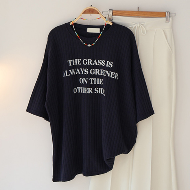 스카이코코 여성 반팔 티셔츠 탄탄골지 그리너 7부 니트