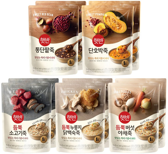 비비고 즉석죽 세트 5종 10개, 420g, 1세트