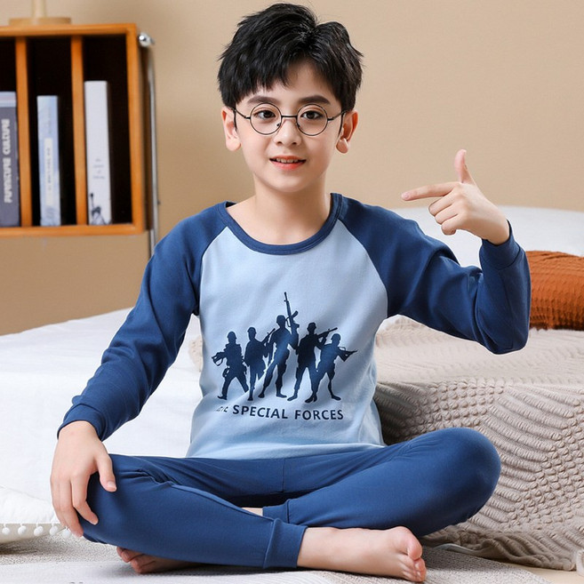 DFMEI 兒童內衣套裝中小童純棉秋衣套男女童全棉圓領家居服睡衣卡通印花
