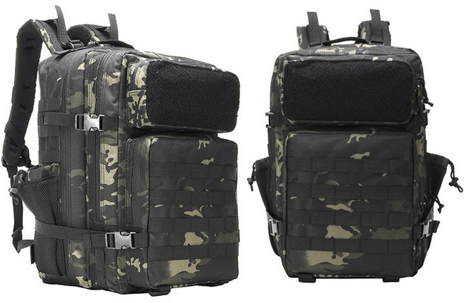 Neirny 대용량 밀리터리 남성 전술 가방 여행 캠핑 헬스 강철부대 군인가방 등산 택티컬 백팩 서바이벌 스포츠 크로스백 가방, 블랙CP