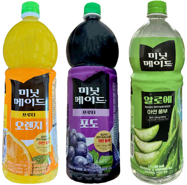 코카 미닛메이드 1.5L 오렌지+포도+알로에 총 3개 PET 과일주스