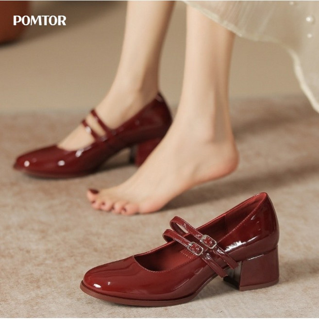 POMTOR 여성 로퍼 메리제인슈즈 미들 굽 펌프스 편안한 여자 구두