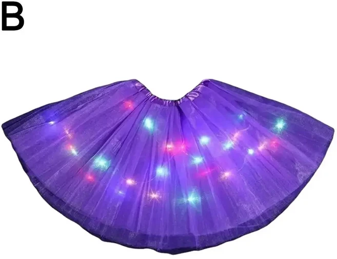 LED 빛나는 소녀 투투 스커트 네온 조명 공주 발레 무대 댄스 짧은 어린이 요정 파티 GIF T9N8, 02 PURPLE, 01 CN