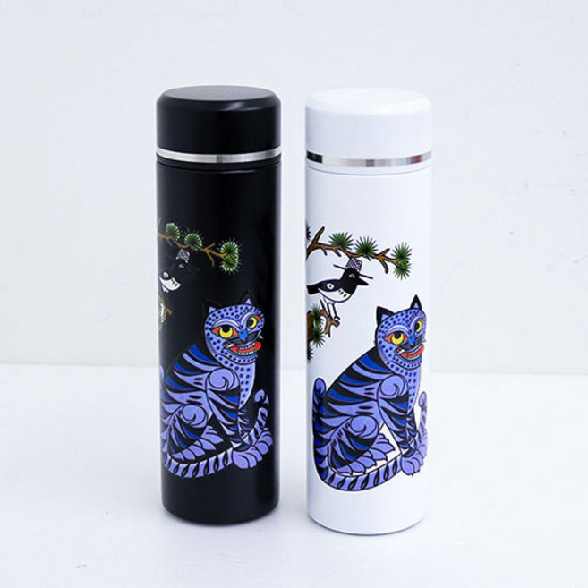 호작도 까치 호랑이 텀블러 케이팝데몬헌터스 더피 사자보이즈 전통 민화 호랑이 작호도 민화텀블러, 1개, 500ml, 화이트