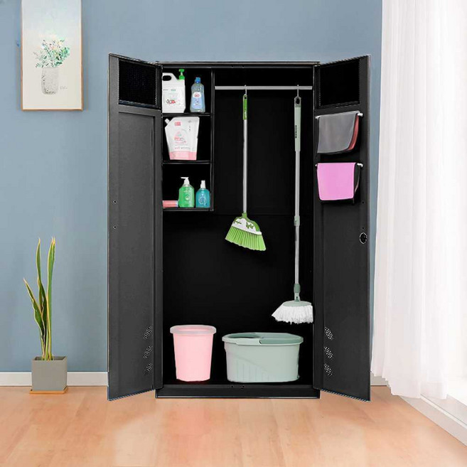 철재청소도구함 청소기 보관 다목적 도구함 받침대, 2. 0.9mm 블랙 단문형