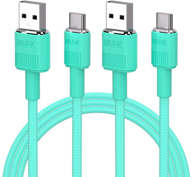 WAPIK PD 60W C타입 초고속 충전케이블 LMS01 A-C C-C, 2개, A-C 그린, 2m