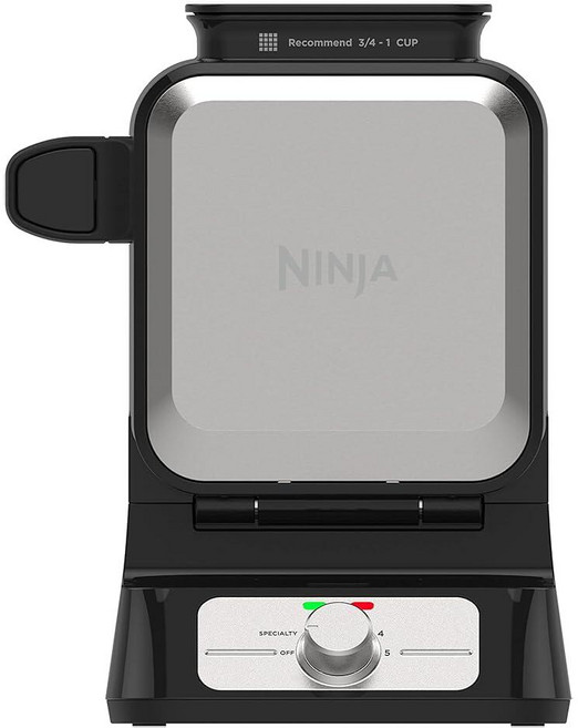 닌자 BW1001 네버스틱 프로 벨기에 와플 메이커 세로 디자인 5가지 그늘 설정 정밀한 붓기 컵 및 셰프 큐레이팅 레시피 가이드 블랙 앤 실버