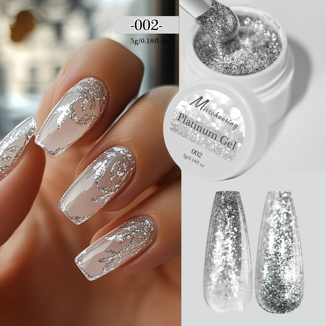 플래티넘 글리터 젤 네일 5g 고발색 라인 젤 아트용 펄 젤 네일 아트, 1개, 002 실버
