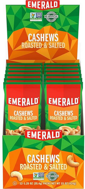 Emerald Nuts 딜 피클 시즈닝 캐슈 12개(1팩) 35.4g(1.2온스) 개별 스낵 튜브 식물 기반 단백질 코셔 인증 GMO 프리 인공 방부제 향료 또는 합, Emerald Nuts 딜 피클 시즈닝 캐슈 12개(1