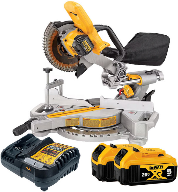 디월트 DCS361P2 충전 슬라이딩 각도절단기 20V 5.0Ah 배터리 2개 세트, 1개