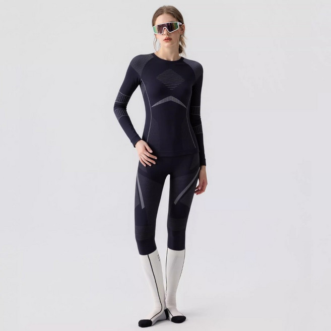 여성 스포츠웨어 기능성 이너웨어 스키내의 스포츠내의 내복 타이츠 상하의 스키복 요가복 세트(패션 여성의 가을 겨울 운동 필수품)