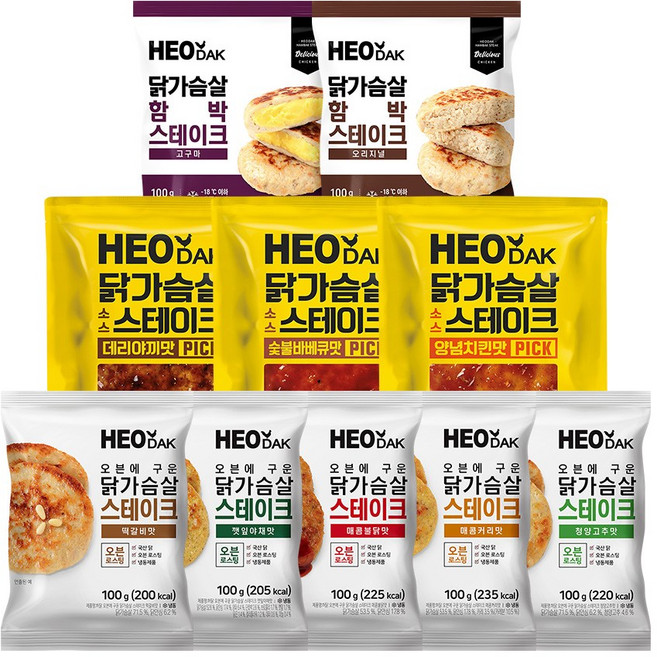 허닭 소스 닭가슴살 스테이크 10종 혼합 맛보기, 10개, 100g