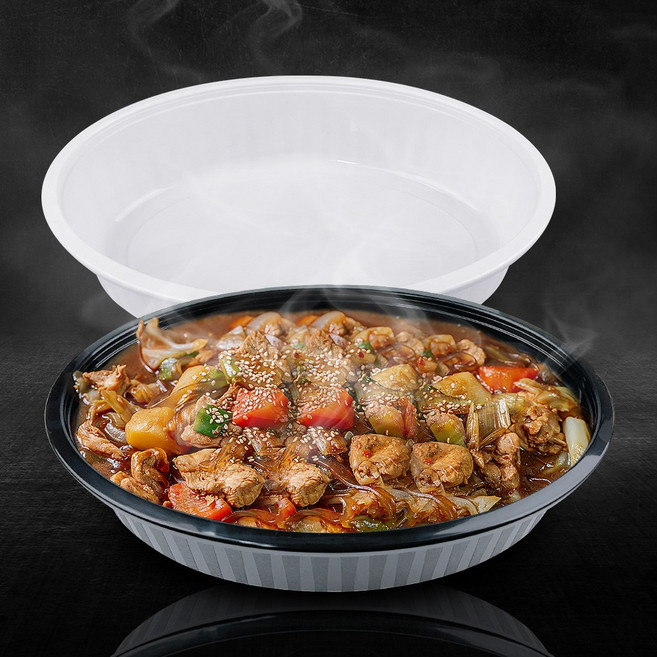 사출 타원형 찜용기 100세트 고급형 찜닭 탕 야식 강력한 밀폐력 국내생산, 대(3100ml) 100세트 (용기+뚜껑), 검정, 용기+뚜껑