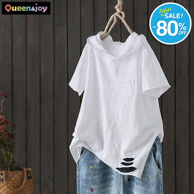 퀸앤조이여성 봄가을 후드 미니포켓 빈티지 티셔츠 온리버 빅사이즈 데일리 캐주얼