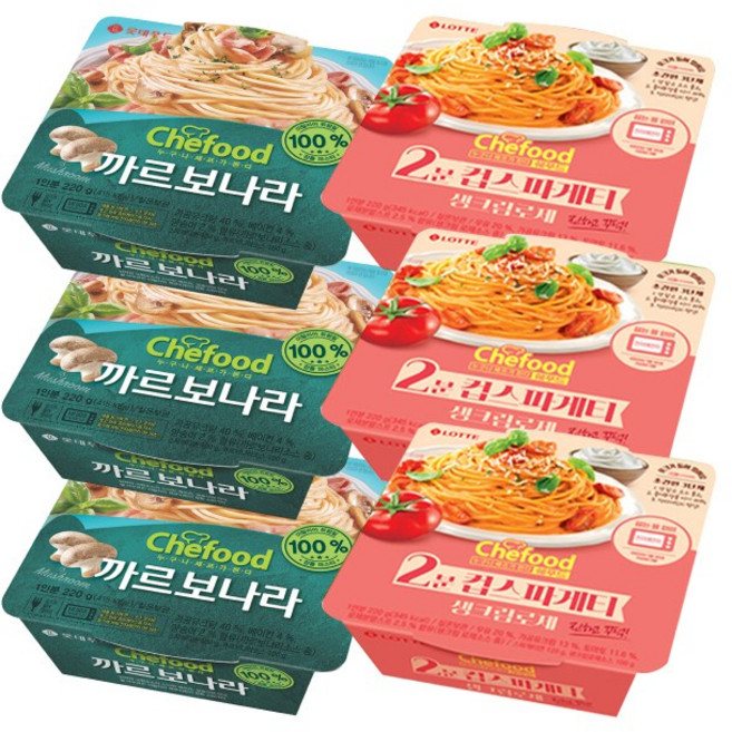 롯데 쉐푸드 까르보나라 3개+생크림로제 3개 기획 파스타 크림 토마토 바질향 즉석요리 220g, 3개