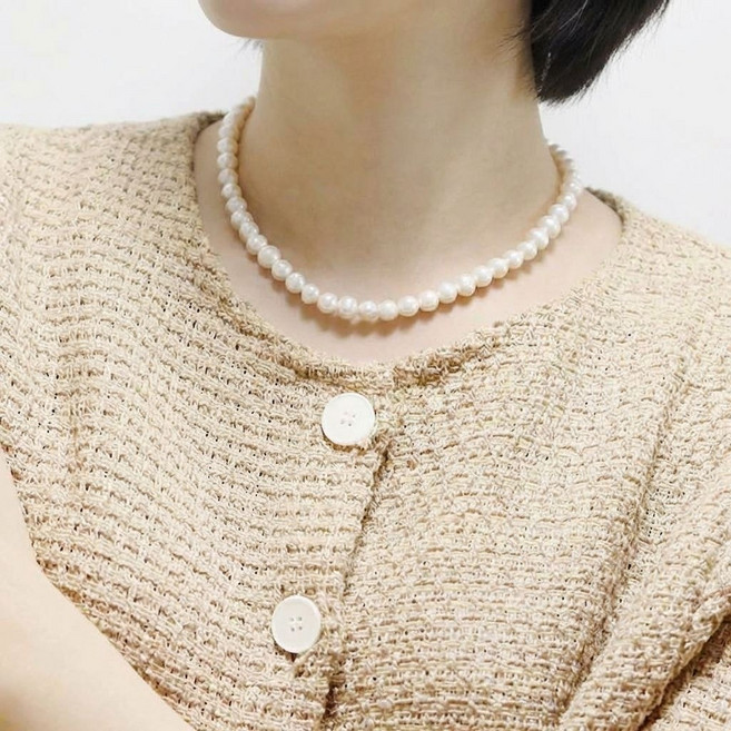 천연 내추럴 담수진주 6mm 빈티지 스타일 초커 목걸이