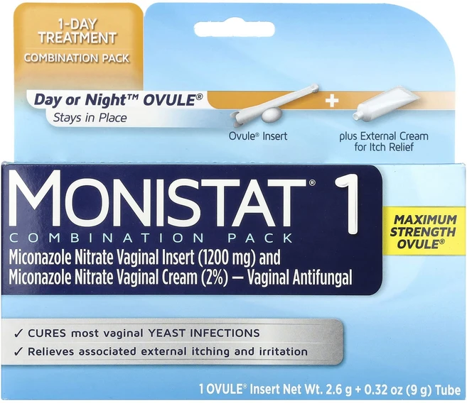건강챙기세요 Monistat 1-Day 트리트먼트 콤비네이션 팩 Day or Night Ovule 최고의 효과 Ovule 삽입제 1개 2.6g + 9g(0.32oz) 튜브 백살까지, Monistat1Day트리트먼트콤비네이션팩DayorNi - 쿠팡