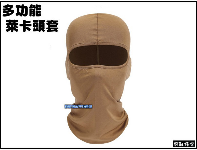 野戰搖滾-生存遊戲 多功能戰術單孔萊卡頭套 面罩 重機 自行車 釣魚 戶外 登山 防曬, 狼棕色, 1個
