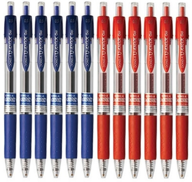 동아 유노크 젤잉크 중성 볼펜 0.5mm 12개 U-KNOCK UK504, UK 블루+레드