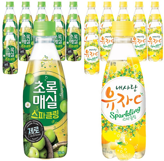 내사랑유자C 스파클링 + 초록매실 스파클링 각 12개씩, 24개, 350ml