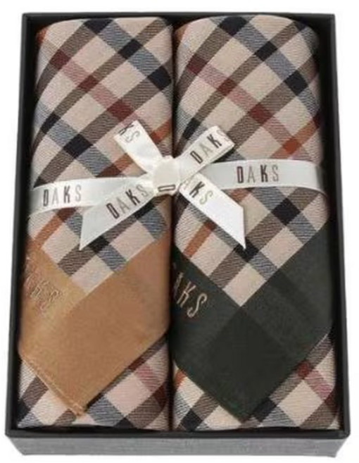 닥스 하우스체크 면 손수건 2종세트 (쇼핑백 동봉)