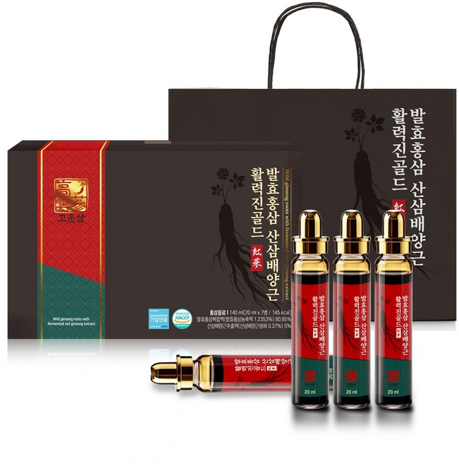 고운삼 발효 홍삼 산삼 배양근 활력진골드 앰플 20ml x7병 명절선물 + 쇼핑백, 7개