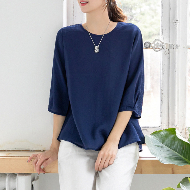 벨 7부 인견 블라우스 9color / 빅사이즈 F XL 2XL (55~99) / 여름 무지 솔리드 플라워 체크