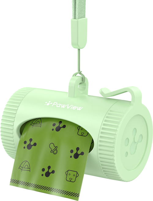 포뷰 반려동물 배변봉투+스마트 디스펜서 세트 회전수납 걸이포함 케이스, 1세트, 15개입, 초록색