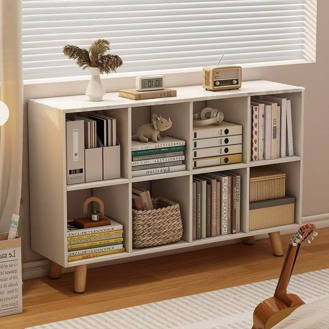 개방형 다기능 책장 대용량 수납장 S-J0100 격자형 책장, 화이트, 2단