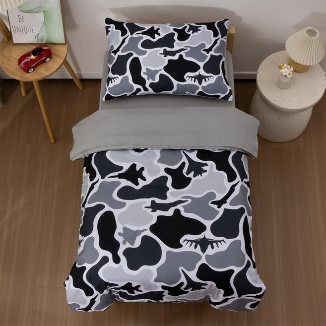 NTBED 4 Pieces Camo Toddler Bedding Set for Baby Girls Boys Forest Hunting Camouflage Printed Inc, Grey
