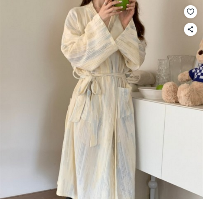 COVERONE 우아한 옴브레 스프라이트 나이트 가운 코튼 홈웨어 가운, 1개, 브이넥 스프라이트 FREE SIZE