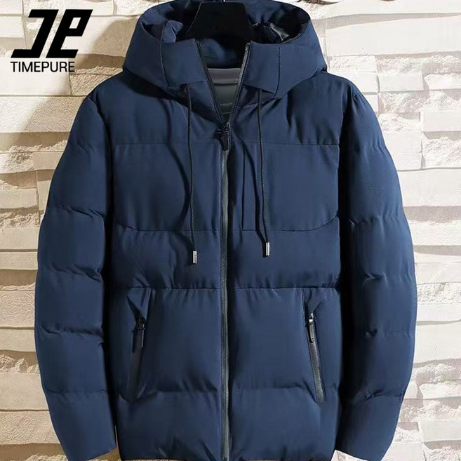 타임퓨어 남성용 겨울 후드 패딩 점퍼 두꺼운 보온성 지퍼 포켓 드로우스트링 디자인 캐주얼 박시 패딩 후드 두꺼운 점퍼