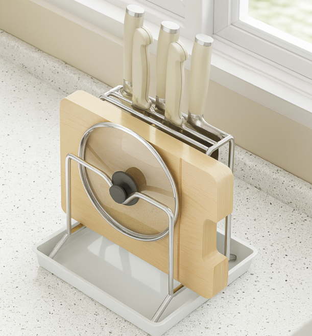 모노제이 튼튼 물받이 칼 도마 꽂이, 1개, 스텐