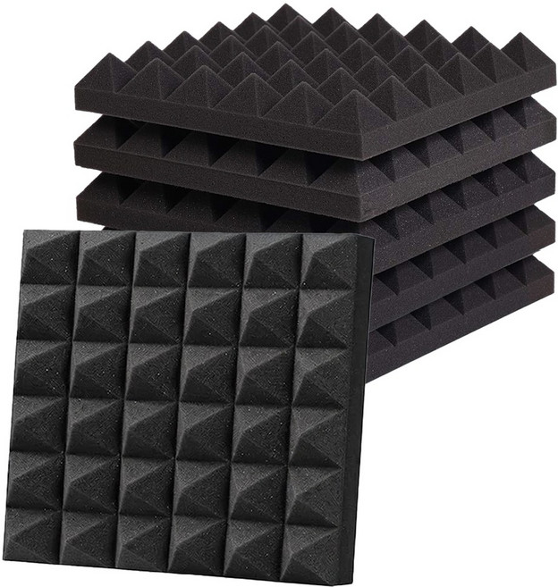 고밀도 탑형 흡음폼 접착식 방음재 셀프시공 소음방지 흡음재 벽면 방음판 인테리어, 6개, 블랙