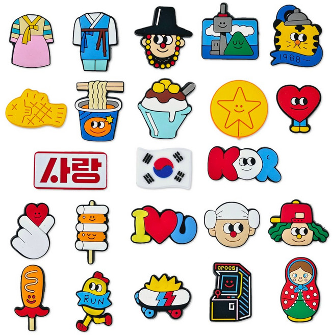 젤리포크 우리나라 한국 대한민국 태극기 한복 사랑 간식 붕어빵 팥빙수 라면 파츠 참 신발 악세사리 실내화 꾸미기