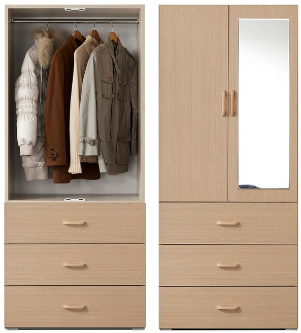 [케이컴퍼니본사] LPM 이음3서랍거울옷장, 메이플