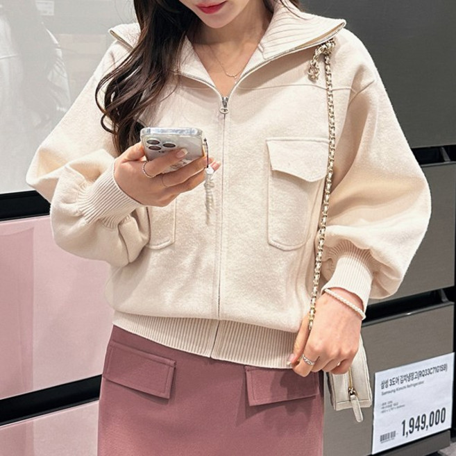 [마이더스비] 푸나 퍼프소매 니트 집업