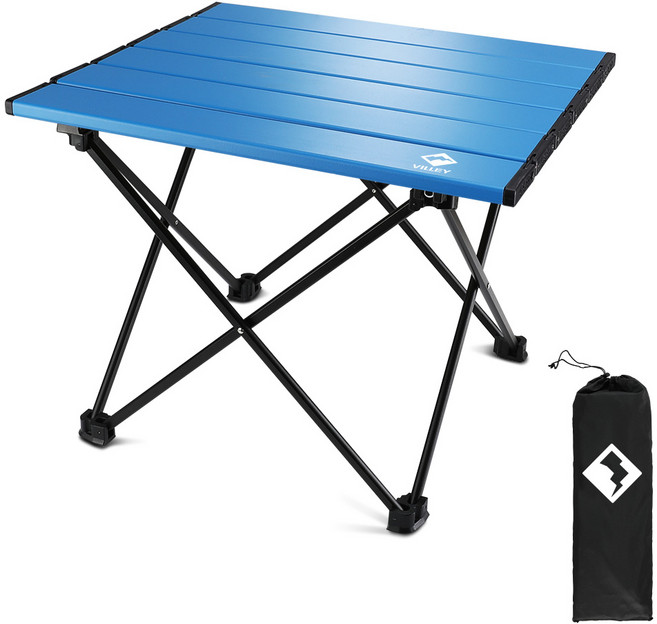 VILLEY 접이식 캠핑 테이블 최대 하중 30KG 미끄럼 방지 알루미늄 경량 휴대용 가방 포함 선물용 마당정원 캠핑 피크닉 등산 여행, 블루