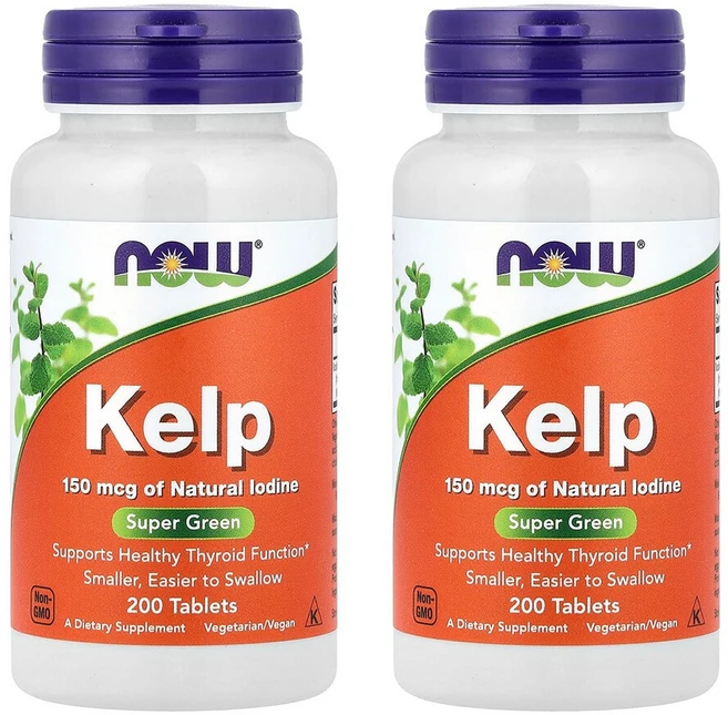 1+1 나우푸드 켈프 다시마 추출물 요오드 150 mcg 200정 라미나리아 Kelp, 2개 - 쿠팡