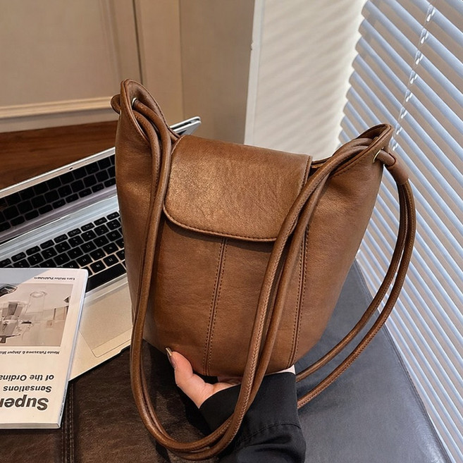 여성 캐주얼 버킷백 가죽 크로스백