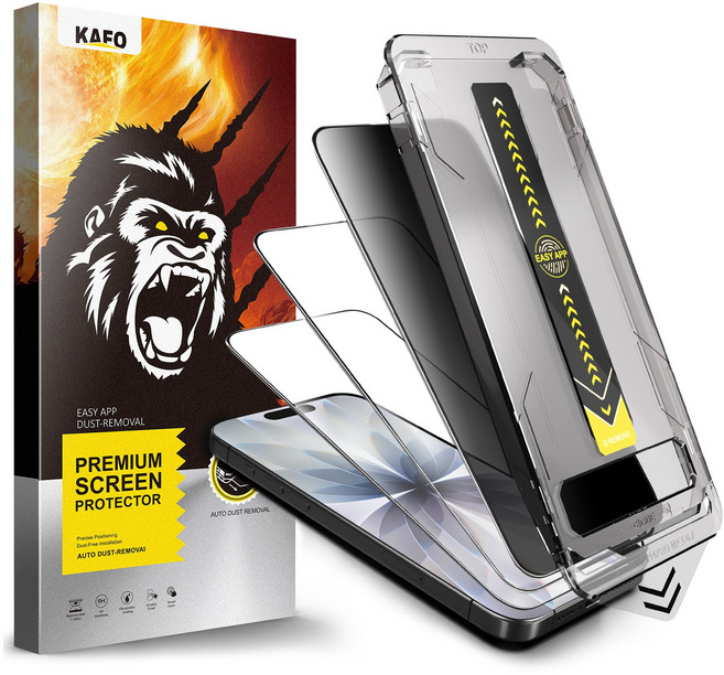 3 팩 스크린 보호기 [2x HD 명확 + 1x 개인 정보 보호] | 군용 등급 충돌 방지 | 먼지 없는 설치 키트 iPhone, 1세트