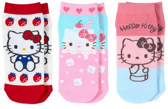 일본 산리오 키즈 스니커 인 양말 3세트 키티