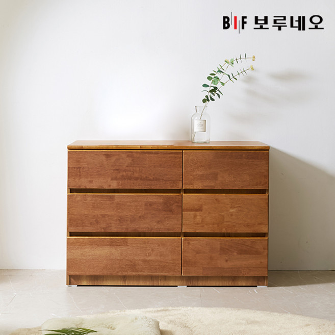 앳홈 테드 속깊은 브라우니 원목 1000 3단 와이드 광폭서랍장 (깊이500), 월넛, 6단