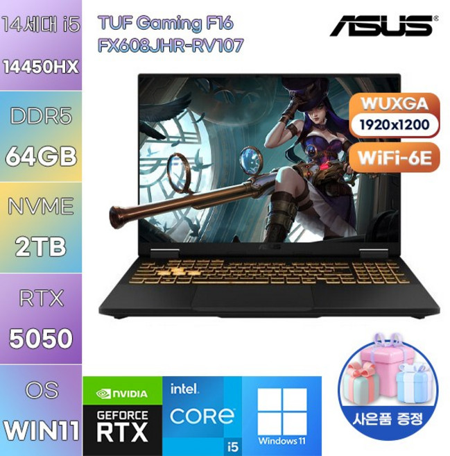 ASUS TUF Gaming F16 FX608JHR-RV107 i5-14450HX RTX5050 WIN11 설치 고사양 게임용 작업용 노트북, WIN11 Pro, 64GB, 2TB
