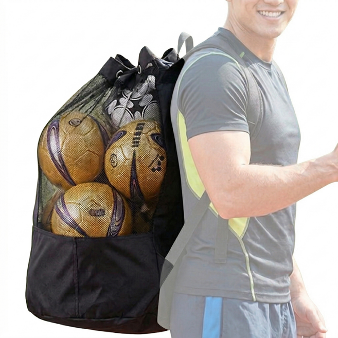 대용량 축구 농구공 그물망 어깨끈 스포츠 볼 가방, 1개, 블랙