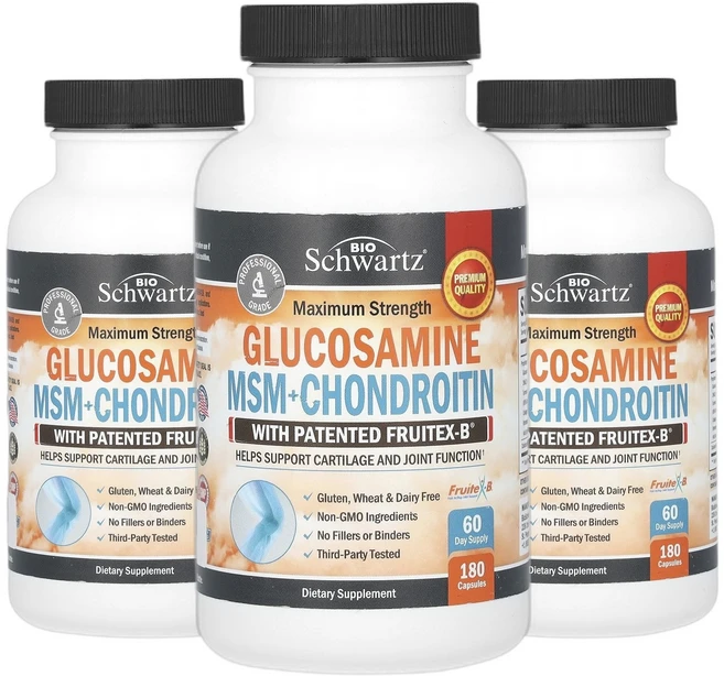 바이오슈바르츠 맥시멈 스트렝스 글루코사민 MSM + 콘드로이틴 캡슐 180정 2+1, 3개 - 쿠팡