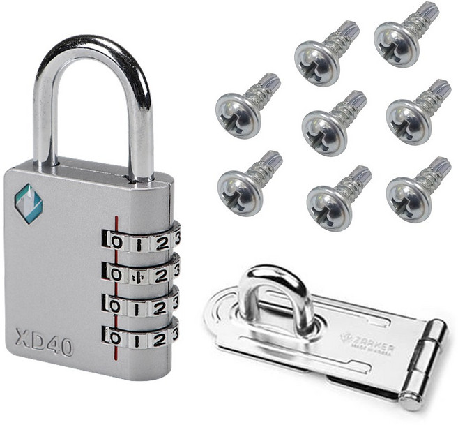 [티이디몰] 자커 자물쇠 세트 XD-40(다이얼 자물쇠) + 걸고리 대(3호)+철판양날피스, 1세트