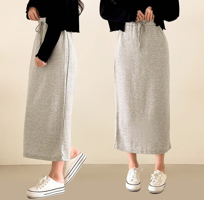 스트릿제이 뒷트임 밴딩 쭈리 롱 스커트 트레이닝 치마