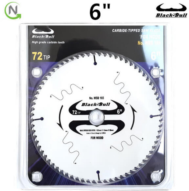 블랙불 원형톱날 목재용 6인치 72날 스킬날 각도절단기날 목공용 165mm 팁쏘 목공날 목재날, 1개